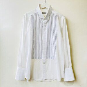 Stefano Ricci Pleated contrasting threads tuxedo shirts, White/black, Size 46/18